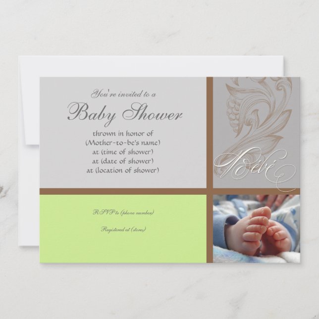 Convites Modern Swirl n Bolinhas - Chá Baby Boy Convide (Frente)