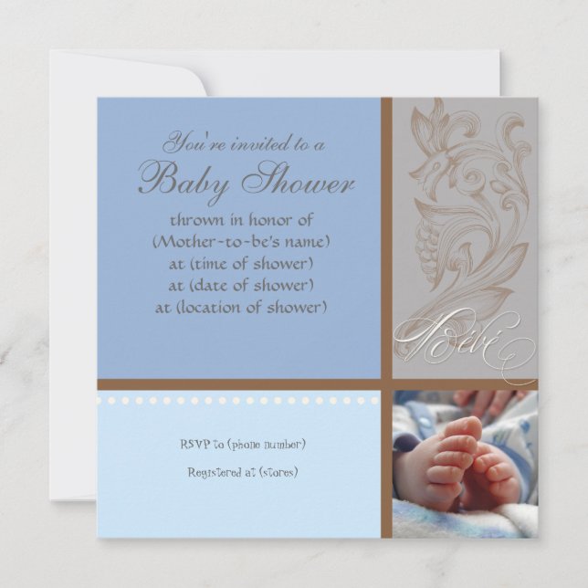 Convites Modern Swirl n Bolinhas - Chá Baby Boy Convide (Frente)