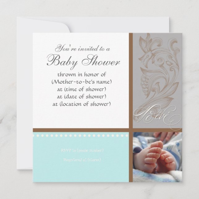 Convites Modern Swirl n Bolinhas - Chá Baby Boy Convide (Frente)