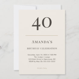 Convites Modern Taupe & Cream 40th Birthday Celebration