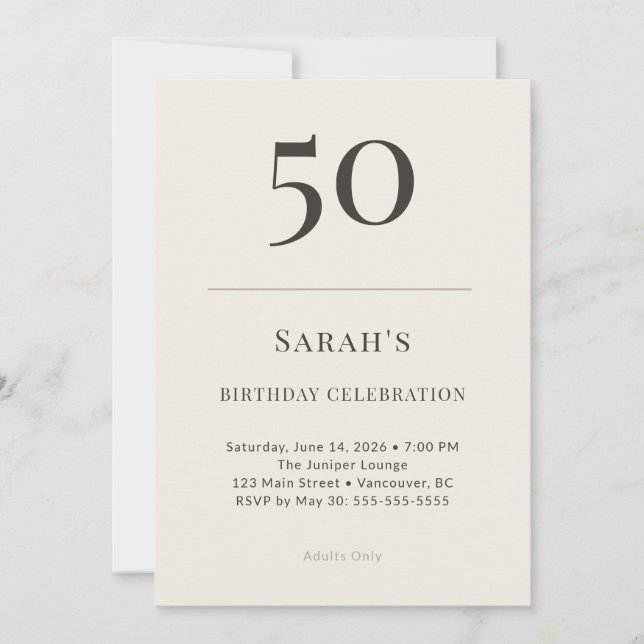 Convites Modern Taupe & Cream 50th Birthday Celebration (Frente)