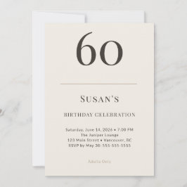 Convites Modern Taupe & Cream 60th Birthday Celebration