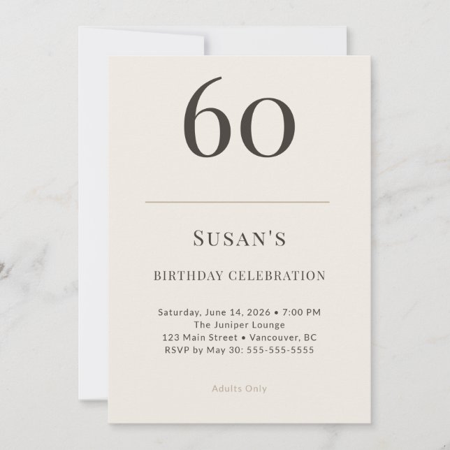 Convites Modern Taupe & Cream 60th Birthday Celebration (Frente)