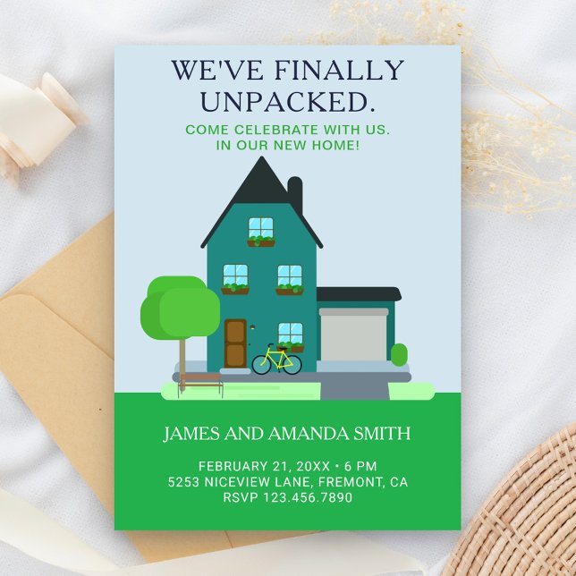 Convites Modern Teal Green Home Housearming Party Convidam (Criador carregado)