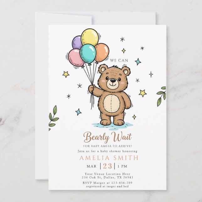 Convites Modern Teddy bear Friendly baby shower (Frente)