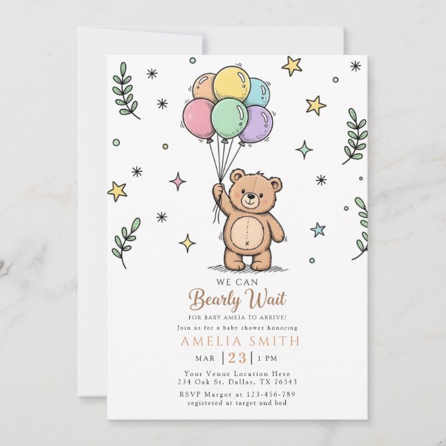 Convites Modern Teddy bear Friendly baby shower (Frente)