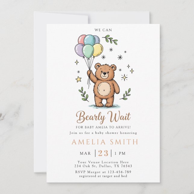 Convites Modern Teddy bear Friendly baby shower (Frente)