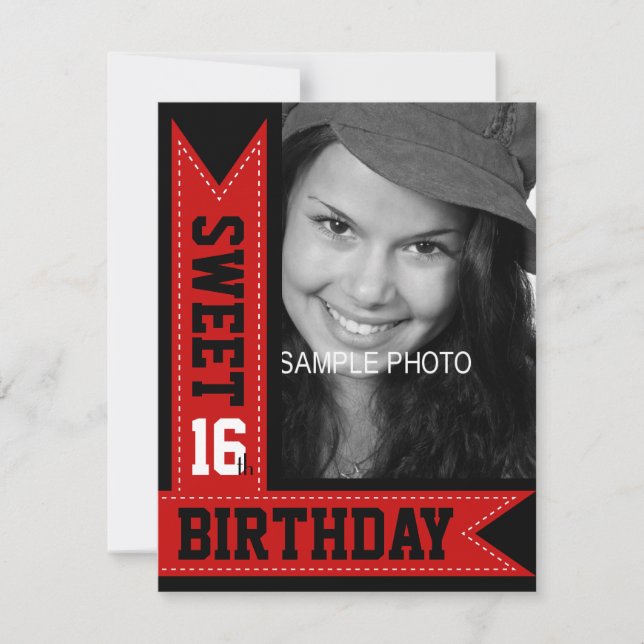 Convites Modern Teen Sweet 16th Birthday Red Ribbons (Frente)