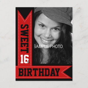 Convites Modern Teen Sweet 16th Birthday Red Ribbons