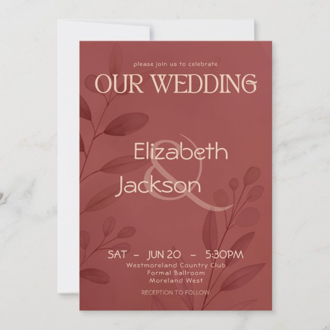 Convites Modern Terracotta Botanical Typography Wedding (Frente)