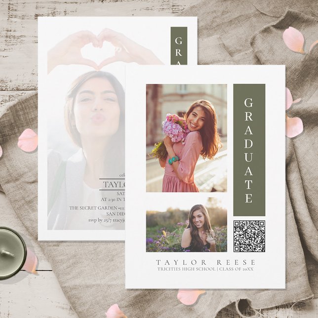 Convites Modern Three Photo Graduation QR Code ID1099 (Criador carregado)