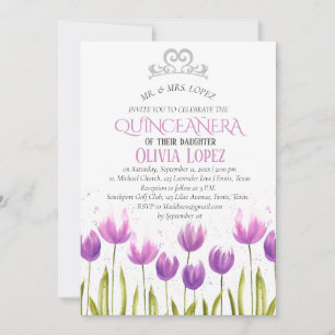 Convites Modern Tiara Quinceañera Lavanda Roxo Aniversário