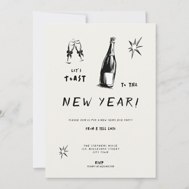 Convites Modern Toast to the New Year 2026 Bold Typo (Frente)