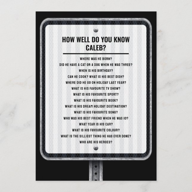 Convites Modern traffic sign quiz party game (Frente)