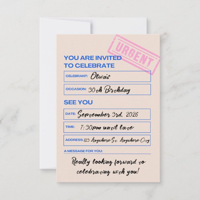 Convites Modern, Trendy, 30th Birthday Invitation (Frente)