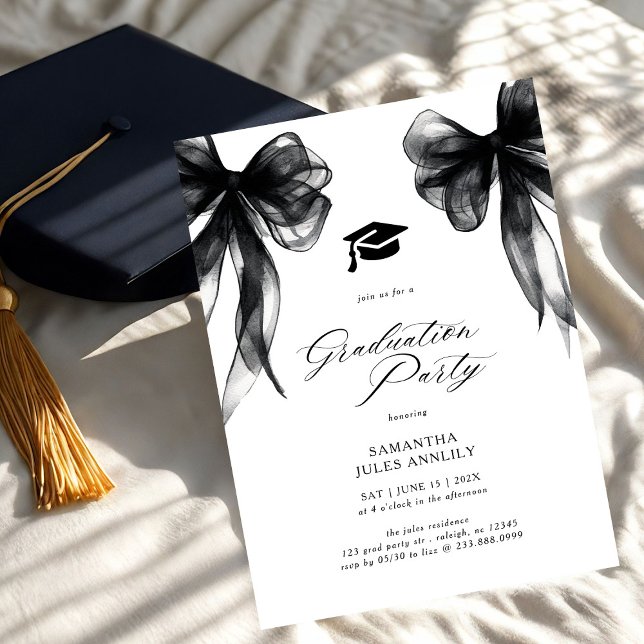 Convites Modern Trendy Black Bow Graduation Party  (Criador carregado)