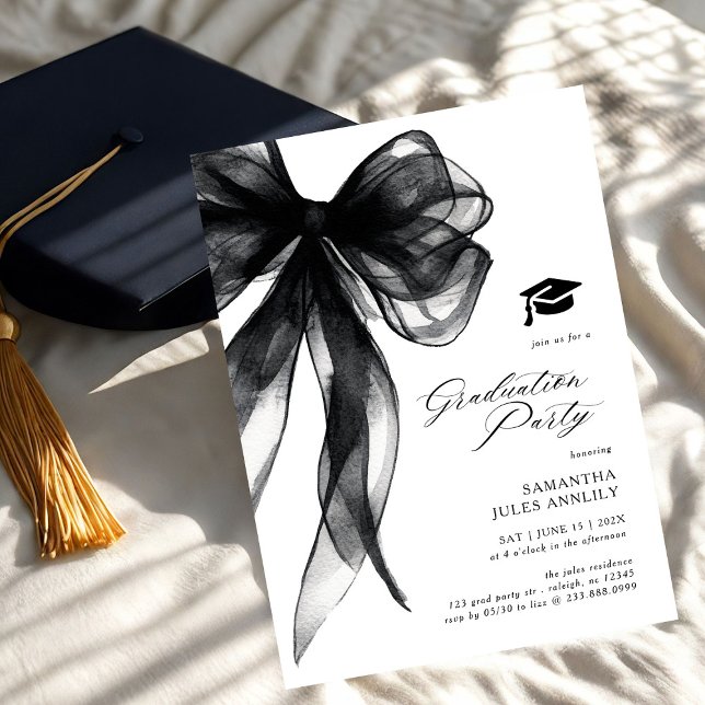 Convites Modern Trendy Black Bow Graduation Party  (Criador carregado)