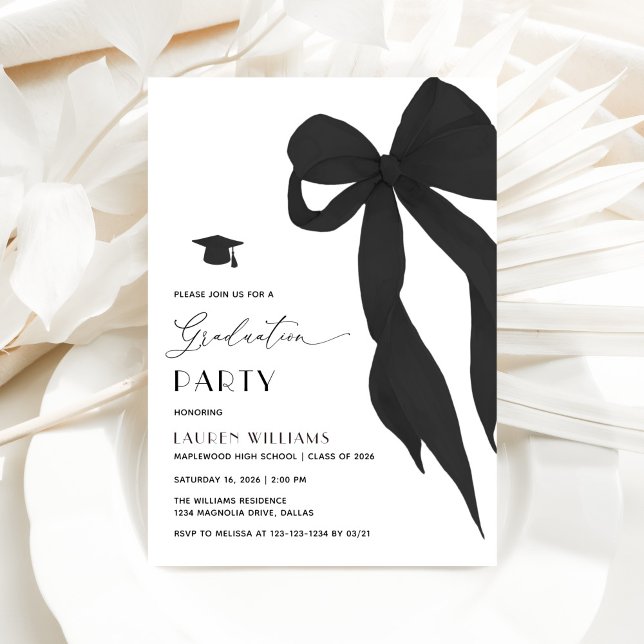Convites Modern Trendy Black Bow Graduation Party (Criador carregado)