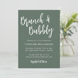 Convites Modern Trendy Script Brunch Bubble Chá Sage