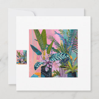 Convites Modern Tropical Plant Print – Pink and Green