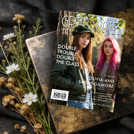 Convites Modern Twins Graduation Magazine Cover TMF26