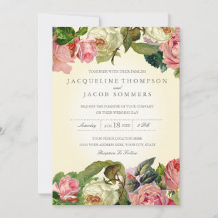 Convites MODERN Typografia Vintage Rosa Floral Weding