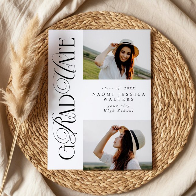 Convites Modern Typography 2 Photos Elegant Graduation (Criador carregado)