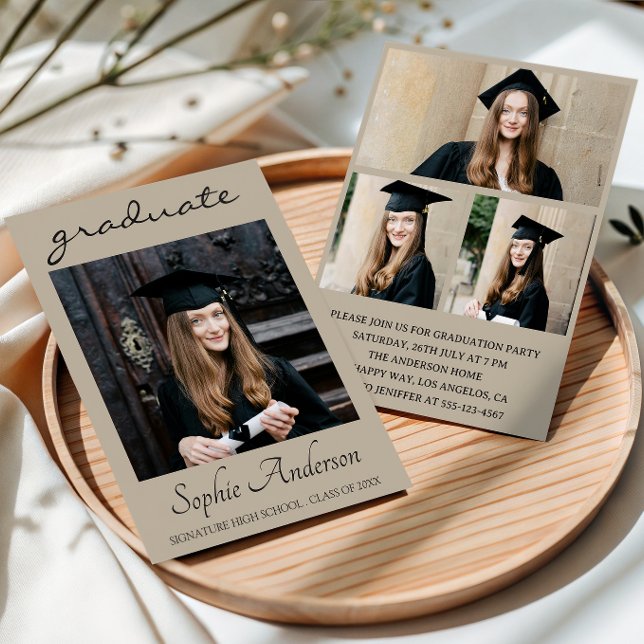 Convites Modern Typography 3 Photo Collage Graduation Party (Criador carregado)