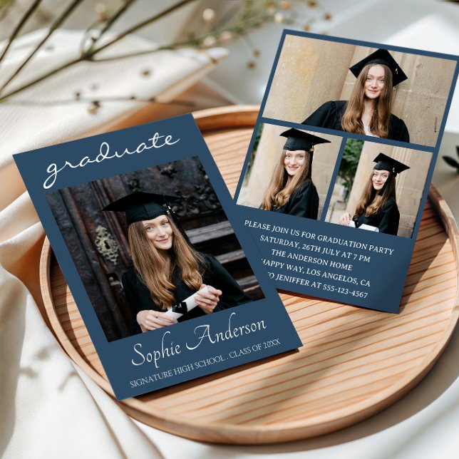 Convites Modern Typography 3 Photo Collage Graduation Party (Criador carregado)