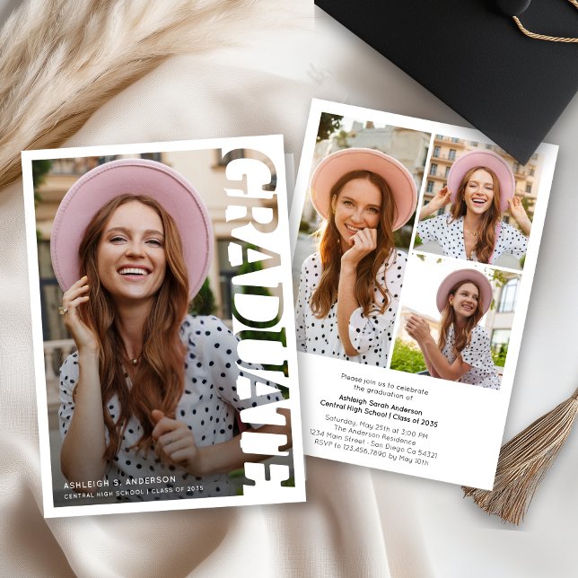 Convites Modern Typography Graduate 3 Photo Collage (Criador carregado)