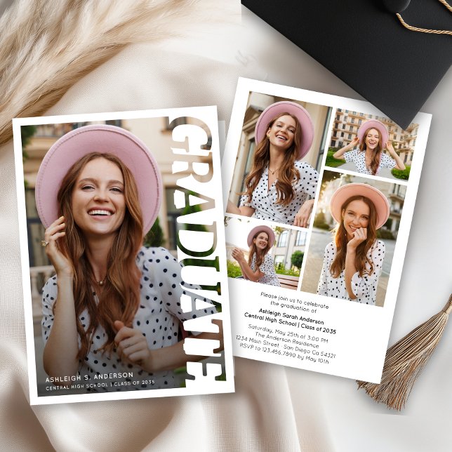 Convites Modern Typography Graduate 4 Photo Collage (Criador carregado)