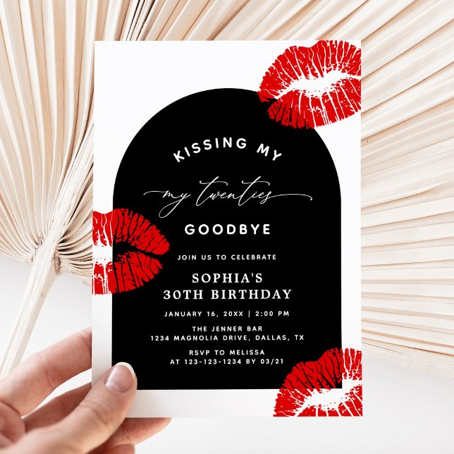 Convites Modern Typography Kissing My Twenties Goodbye (Criador carregado)
