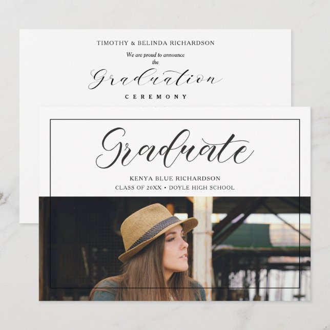 Convites Modern Typography Script Photo Graduate Graduation (Frente/Verso)