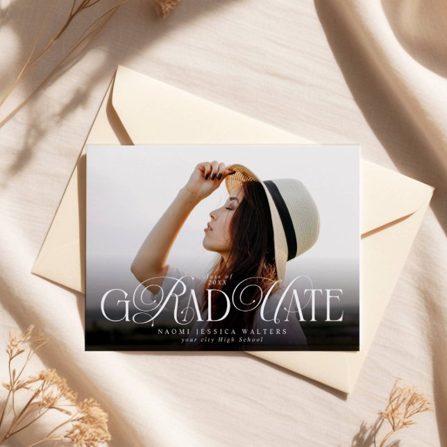 Convites Modern Typography Senior Photo Elegant Graduation (Criador carregado)