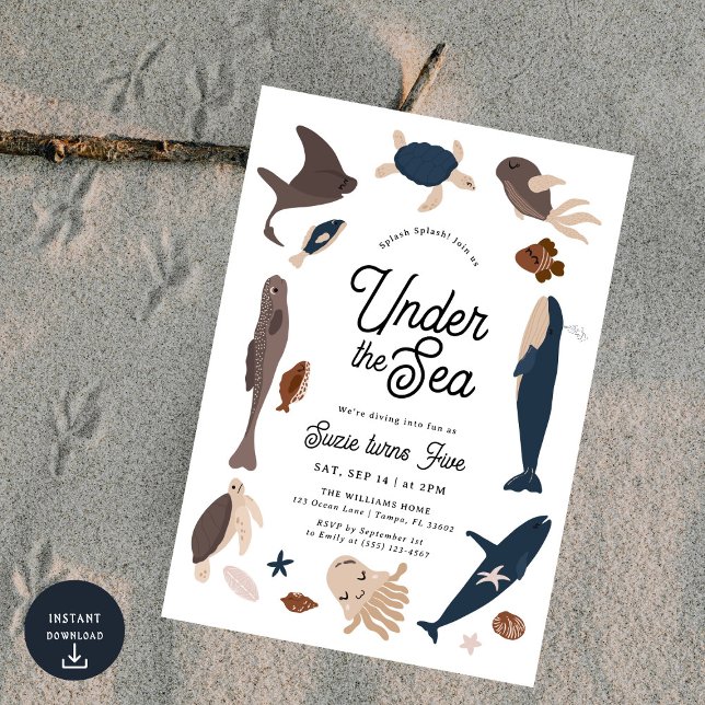 Convites Modern Under the Sea 5th Birthday (Criador carregado)