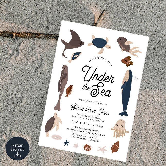 Convites Modern Under the Sea 5th Birthday (Criador carregado)