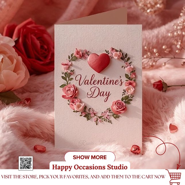 Convites Modern Valentine’s Day Card – Red Heart & Flower (Criador carregado)