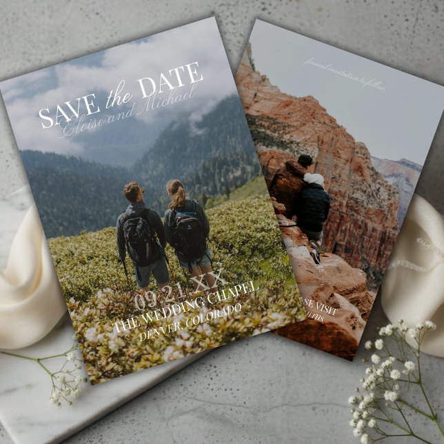 Convites Modern Vertical Double-sided Photo Save The Date (Invite guests to save the date with this Modern Vertical Double-sided Photo Save The Date Card!)