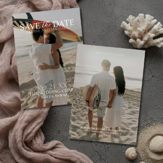 Convites Modern Vertical Double-sided Photo Save The Date