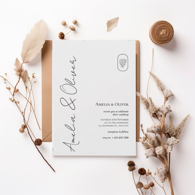 Convites Modern Vertical Script Wedding Invitation (Criador carregado)