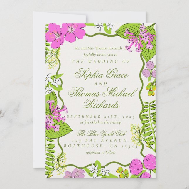 Convites Modern Vibrant Tropical Botanical Wedding (Frente)