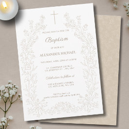 Convites Modern Vintage Floral Christian Baptism 