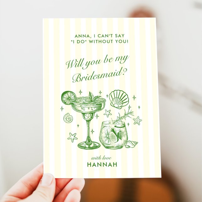 Convites Modern Vintage Green Bridesmaid Proposal Card (Criador carregado)