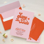 Convites Modern Vintage Groovy cor-de-rosa retro Casamento<br><div class="desc">Um tema quic cor-de-laranja e cor-de-rosa retrorado: adote este design tipográfico ligeiramente vintage e na moda para a sua papelaria de casamento,  com design de vintage e na moda com tema de cor rosa e laranja.</div>