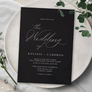 Convites Modern Vintage Script Clássico Moody Black Weding
