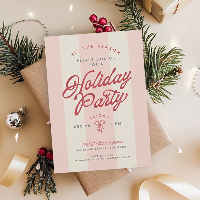 Convites Modern Vintage Stripes Cute Retro Holiday Party (Criador carregado)