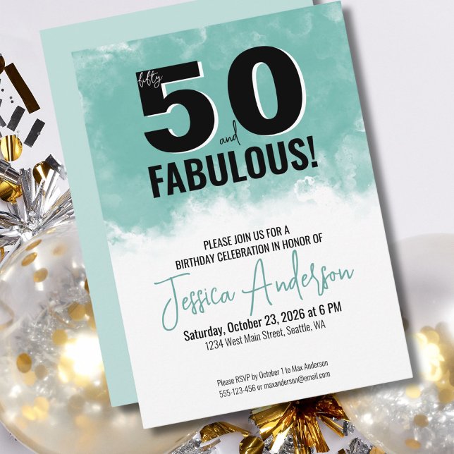 Convites Modern Watercolor 50ª Festa de aniversário (Modern Watercolor Fifty Fabulous 50th Birthday Invitation )