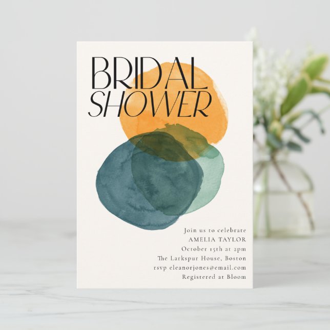 Convites Modern Watercolor Abstract Circles Bridal Shower  (Em pé/Frente)