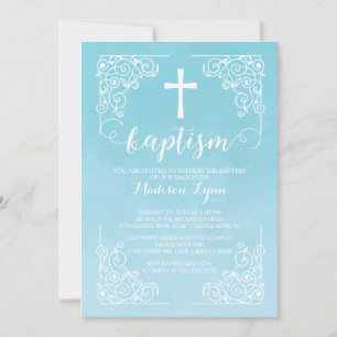 Convites Modern Watercolor Baptism Christening Cross