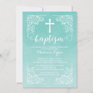 Convites Modern Watercolor Baptism Christening Cross